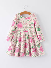 Load image into Gallery viewer, Pink Farmhouse Theme Toddler Girl Dress: Christmas Spirit Outfit
