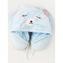 Load image into Gallery viewer, Velvety Blue Bear Travel Neck Pillow with Hoody