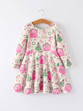 Load image into Gallery viewer, Pink Farmhouse Theme Toddler Girl Dress: Christmas Spirit Outfit