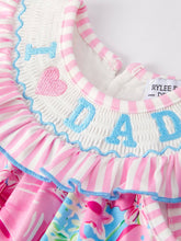 Load image into Gallery viewer, “I ❤ DAD”Embroidery Smocking Baby Girls Bubble
