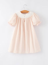 Load image into Gallery viewer, Valentine's Day Baby Girls Letters Heart Smocking Embroidered Stripes Dress