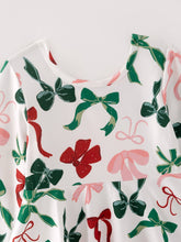 Load image into Gallery viewer, Girls Christmas Bow Print Dress