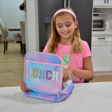 Load image into Gallery viewer, Tie Dye Glitter Varsity Letter Insulated Lunch Bag Lunchbox