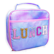 Load image into Gallery viewer, Tie Dye Glitter Varsity Letter Insulated Lunch Bag Lunchbox