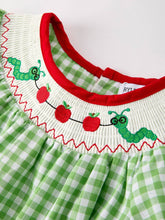 Load image into Gallery viewer, Back To School Girls Green Plaid Smocking Dress