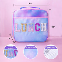 Load image into Gallery viewer, Tie Dye Glitter Varsity Letter Insulated Lunch Bag Lunchbox