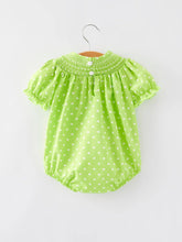 Load image into Gallery viewer, Christmas Green Smocking Embroidered Girls Romper
