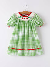 Load image into Gallery viewer, Back To School Girls Green Plaid Smocking Dress