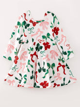 Load image into Gallery viewer, Girls Christmas Bow Print Dress