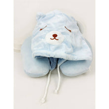 Load image into Gallery viewer, Velvety Blue Bear Travel Neck Pillow with Hoody