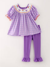 Load image into Gallery viewer, Halloween Girls Purple Smocking Ghost Bow Embroidery Set