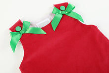 Load image into Gallery viewer, Red Corduroy Christmas Applique Bow Dress