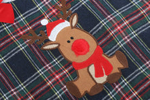 Load image into Gallery viewer, Navy and Red Plaid Reindeer Ruffle Dress