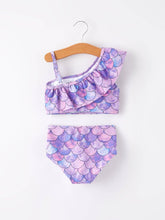 Load image into Gallery viewer, Purple Fish Scale Print Girls Boutique Swimsuit