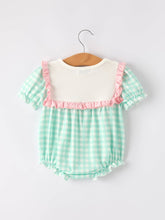 Load image into Gallery viewer, Thanksgiving Day Fall Pumpkin Flowers Embroidered Check Girls Romper