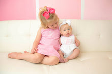 Load image into Gallery viewer, Girls Seersucker Sun Bubble - White with Pink Trim