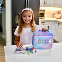 Load image into Gallery viewer, Tie Dye Glitter Varsity Letter Insulated Lunch Bag Lunchbox