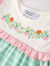 Load image into Gallery viewer, Thanksgiving Day Fall Pumpkin Flowers Embroidered Check Ruffles Girls Outfit