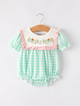 Load image into Gallery viewer, Thanksgiving Day Fall Pumpkin Flowers Embroidered Check Girls Romper