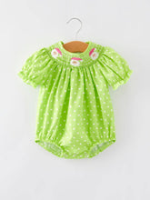 Load image into Gallery viewer, Christmas Green Smocking Embroidered Girls Romper