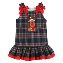 Load image into Gallery viewer, Navy and Red Plaid Reindeer Ruffle Dress
