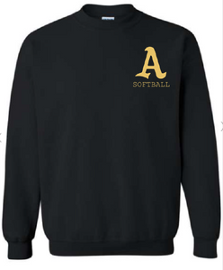 Black Embroidered Ashford Softball Crewneck Sweatshirt