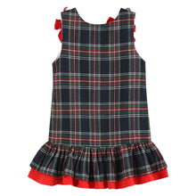 Load image into Gallery viewer, Navy and Red Plaid Reindeer Ruffle Dress