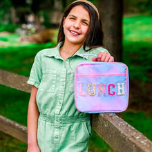 Load image into Gallery viewer, Tie Dye Glitter Varsity Letter Insulated Lunch Bag Lunchbox