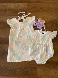 Floral Flutter Sleeve Twirl Dress/Bubble