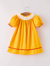 Load image into Gallery viewer, Fall Halloween &amp; Thanksgiving Turkey Nuts Smock Embroidered Yellow Girls Dress

