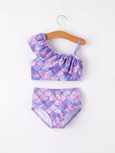 Load image into Gallery viewer, Purple Fish Scale Print Girls Boutique Swimsuit
