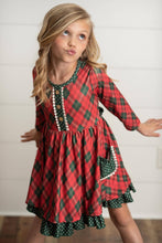 Load image into Gallery viewer, Kids Red Green Plaid Ruffle Button Holiday Christmas Dress
