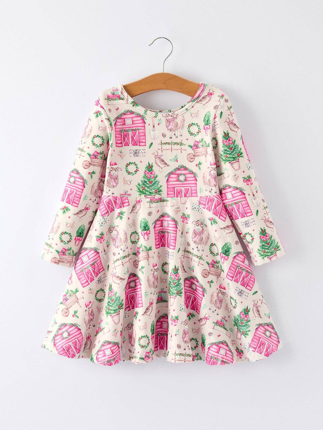 Pink Farmhouse Theme Toddler Girl Dress: Christmas Spirit Outfit