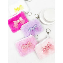 Load image into Gallery viewer, Faux Fur with Bow Detail Coin Purse with Key Ring

