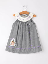 Load image into Gallery viewer, Halloween Striped &quot;Trick Or Treat&quot; Smock Embroidered Baby Girl Dress
