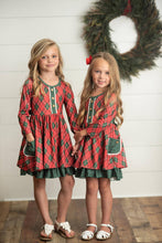 Load image into Gallery viewer, Kids Red Green Plaid Ruffle Button Holiday Christmas Dress
