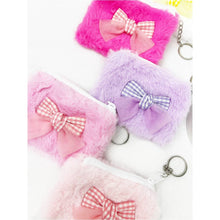 Load image into Gallery viewer, Faux Fur with Bow Detail Coin Purse with Key Ring
