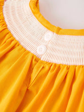 Load image into Gallery viewer, Fall Halloween &amp; Thanksgiving Turkey Nuts Smock Embroidered Yellow Girls Dress
