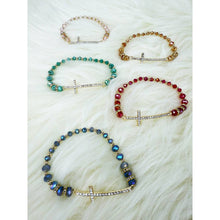 Load image into Gallery viewer, Rhinestone Gold Cross Multi Tone Beaded Bracelet

