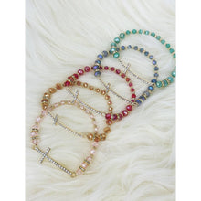 Load image into Gallery viewer, Rhinestone Gold Cross Multi Tone Beaded Bracelet
