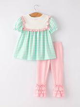 Load image into Gallery viewer, Thanksgiving Day Fall Pumpkin Flowers Embroidered Check Ruffles Girls Outfit
