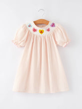 Load image into Gallery viewer, Valentine&#39;s Day Baby Girls Letters Heart Smocking Embroidered Stripes Dress
