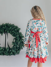Load image into Gallery viewer, Kids Red &amp; Green Holly Ruffle Button Pocket Tie Back Dress
