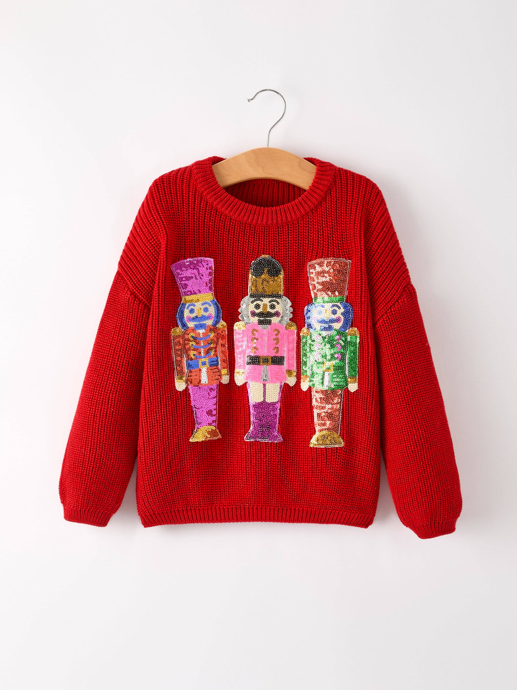Winter Christmas Girls Nutcracker Sequins Pullover Sweater