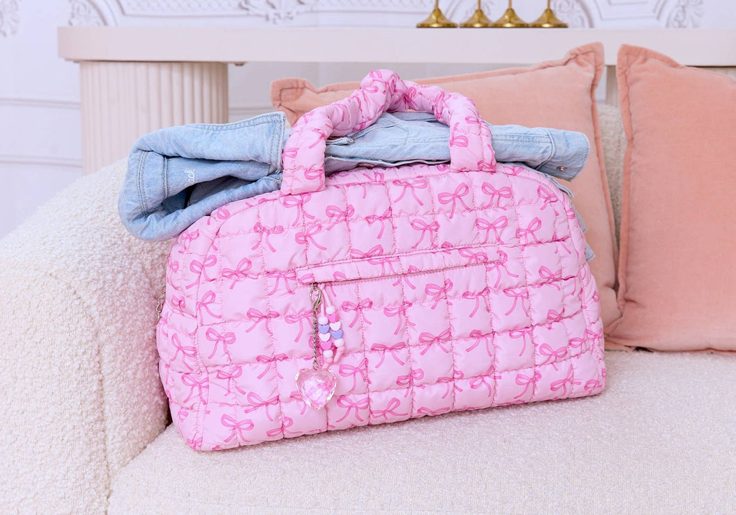 Quilted Scrunchies Bow Printed Medium Duffle Bag