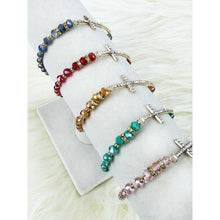 Load image into Gallery viewer, Rhinestone Gold Cross Multi Tone Beaded Bracelet
