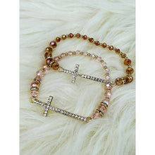 Load image into Gallery viewer, Rhinestone Gold Cross Multi Tone Beaded Bracelet
