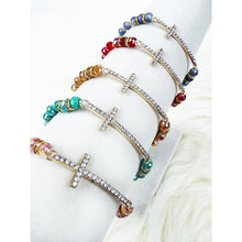 Load image into Gallery viewer, Rhinestone Gold Cross Multi Tone Beaded Bracelet
