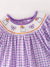 Load image into Gallery viewer, Halloween Girls Purple Smocking Ghost Bow Embroidery Set

