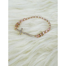 Load image into Gallery viewer, Rhinestone Gold Cross Multi Tone Beaded Bracelet

